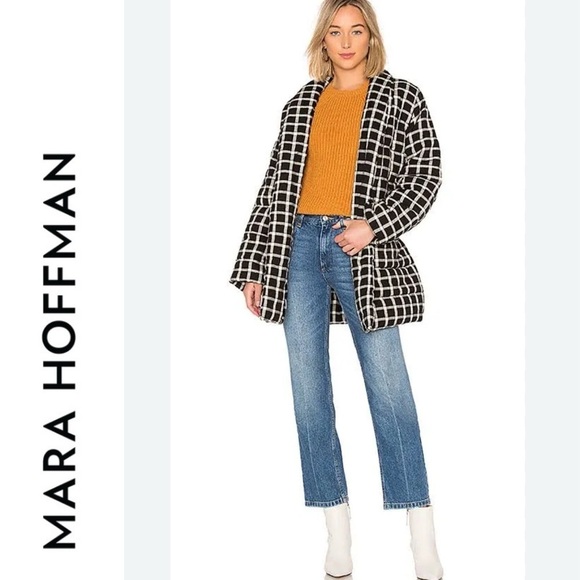 Mara Hoffman WILLA Jacket Windowpane Black White L - Picture 1 of 15